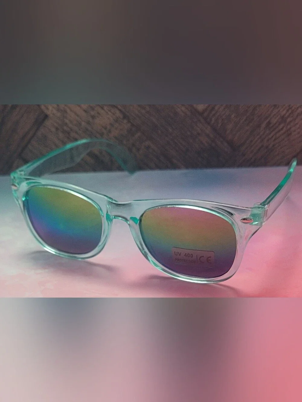 Mint Green Translucent Frame Sunglasses with Iridescent Lenses For Kids
